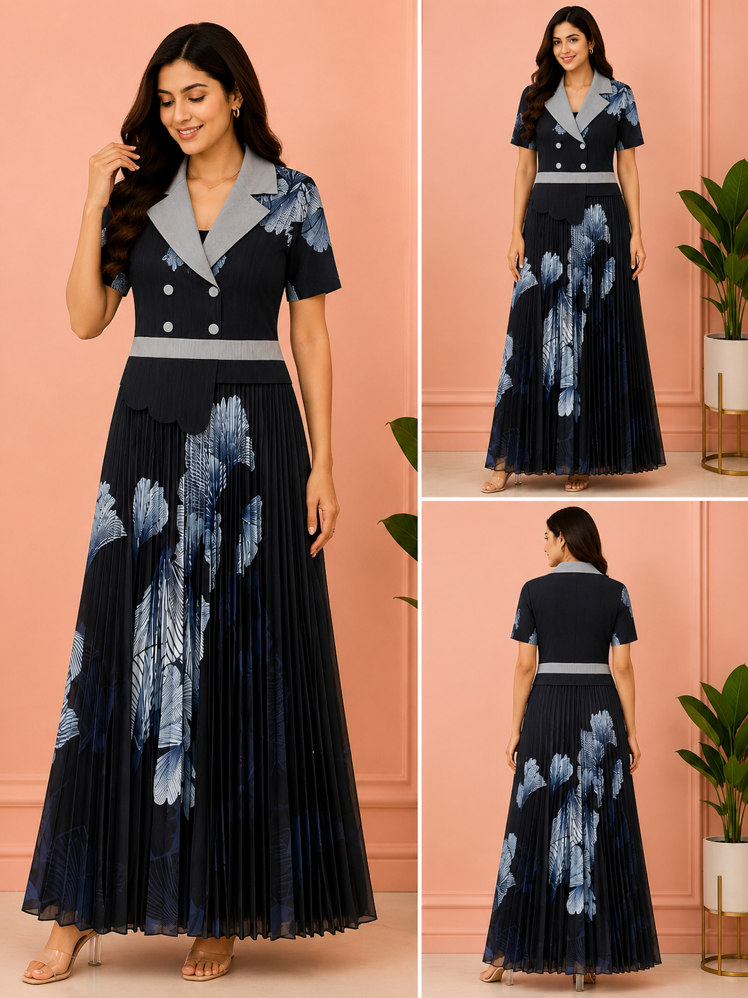 Women's Floral Pleated Maxi Dress