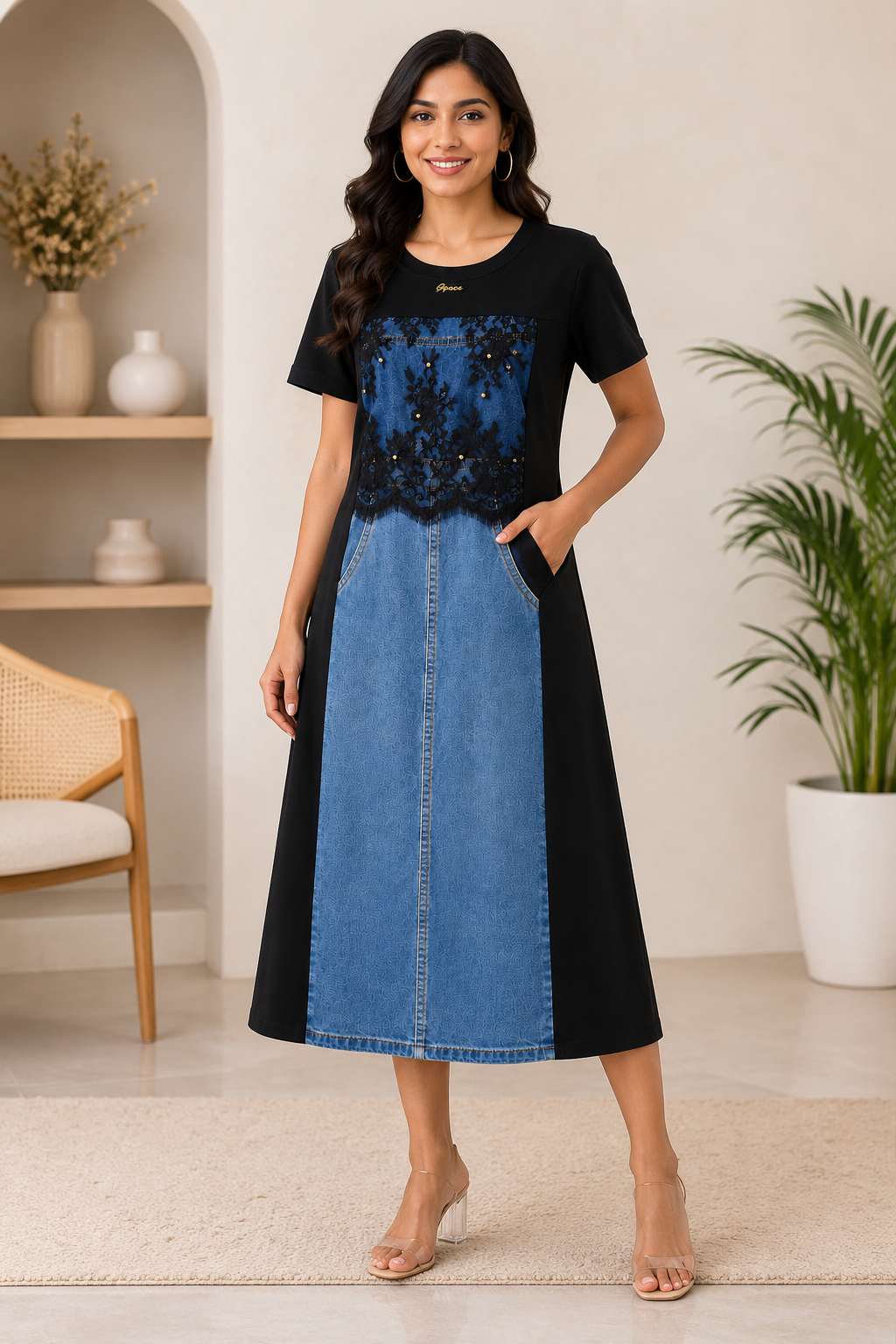 Noor Denim Panel Dress